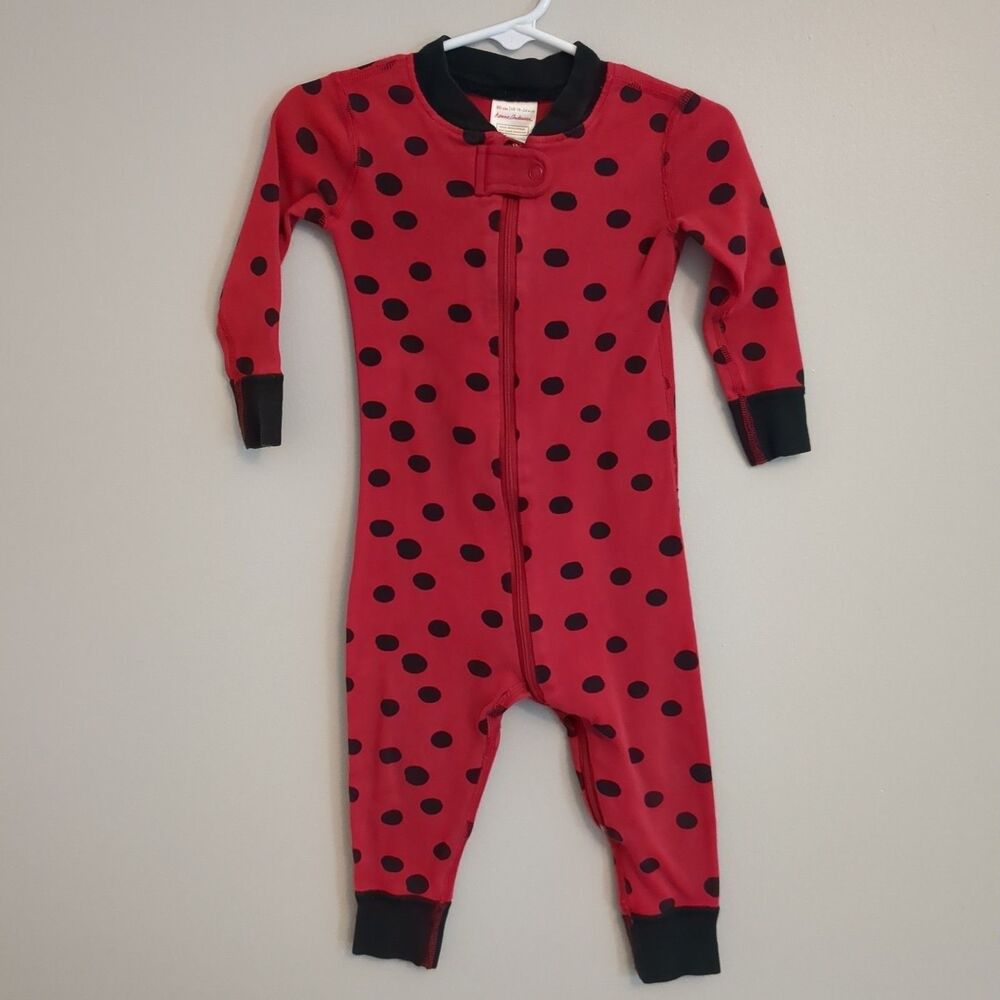 Hanna Andersson Black Red Polka Dot Ladybug Pajamas Sleeper Girls 80 18-24 Mons